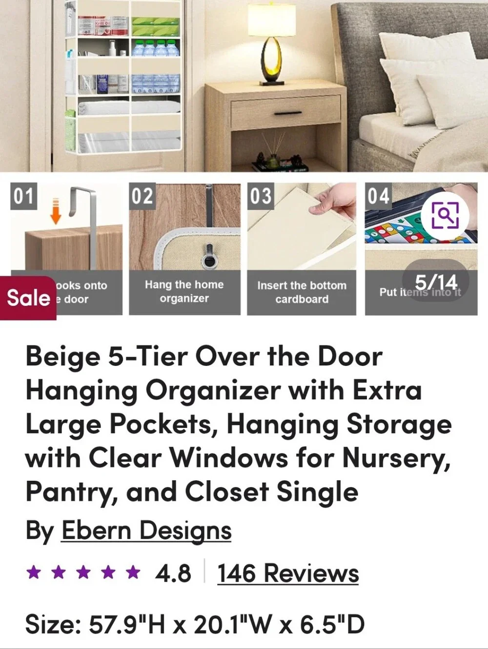 Ebern Designs Beige Fabric Over-the-Door Storage Organizer - Multiple Shelves